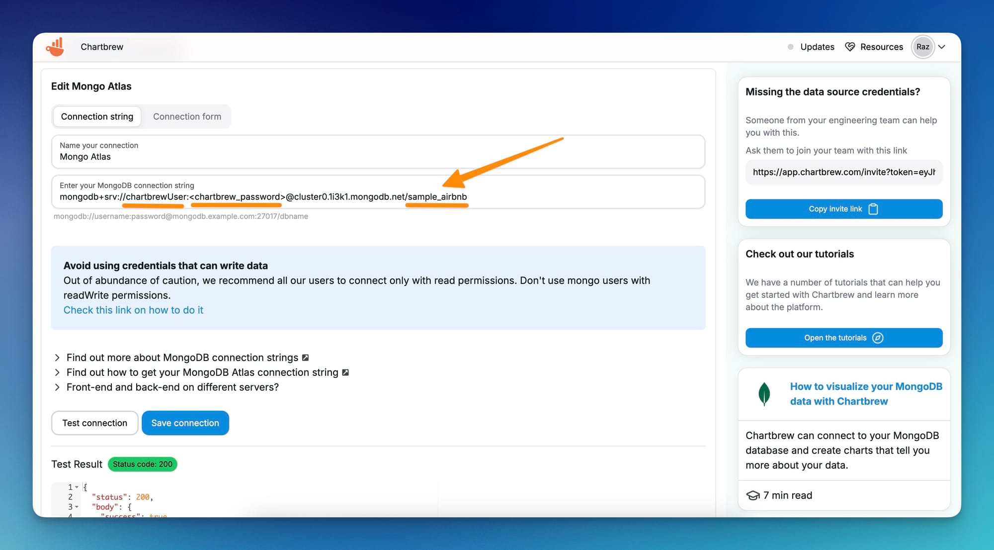 MongoDB dashboard connection