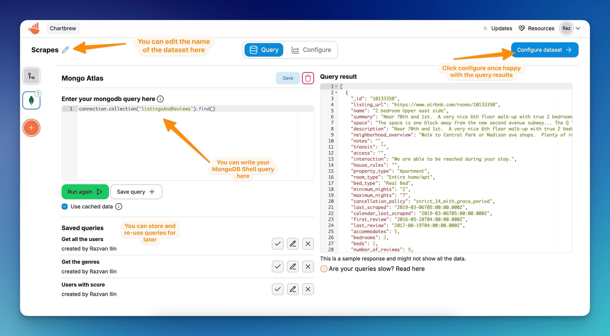 Visualize MongoDB datasets with Chartbrew