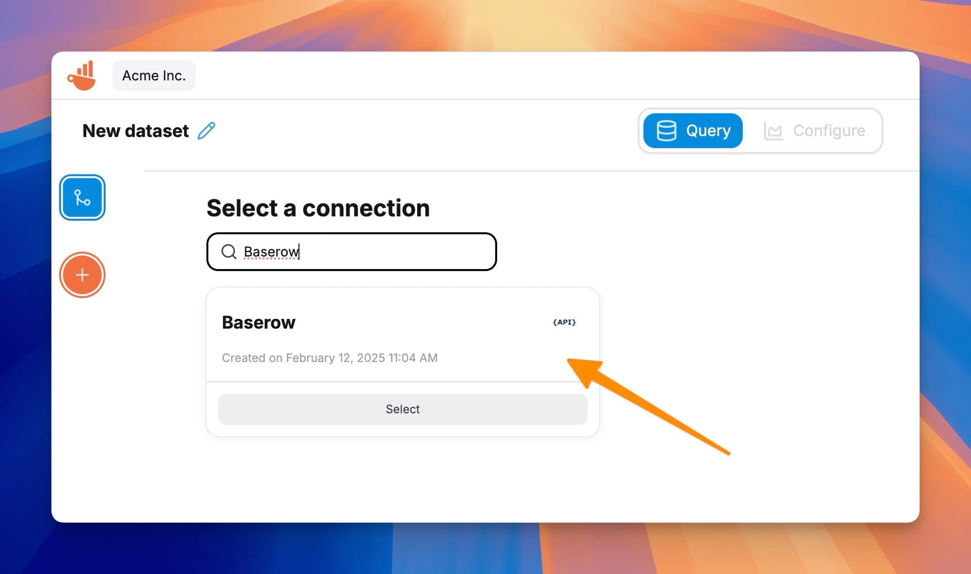 Create new Baserow dataset in Chartbrew