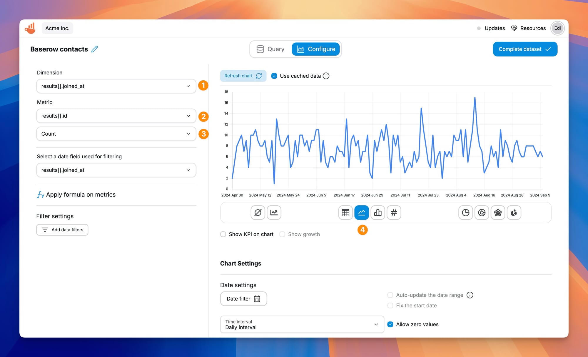 Visualizing a Baserow dataset in Chartbrew