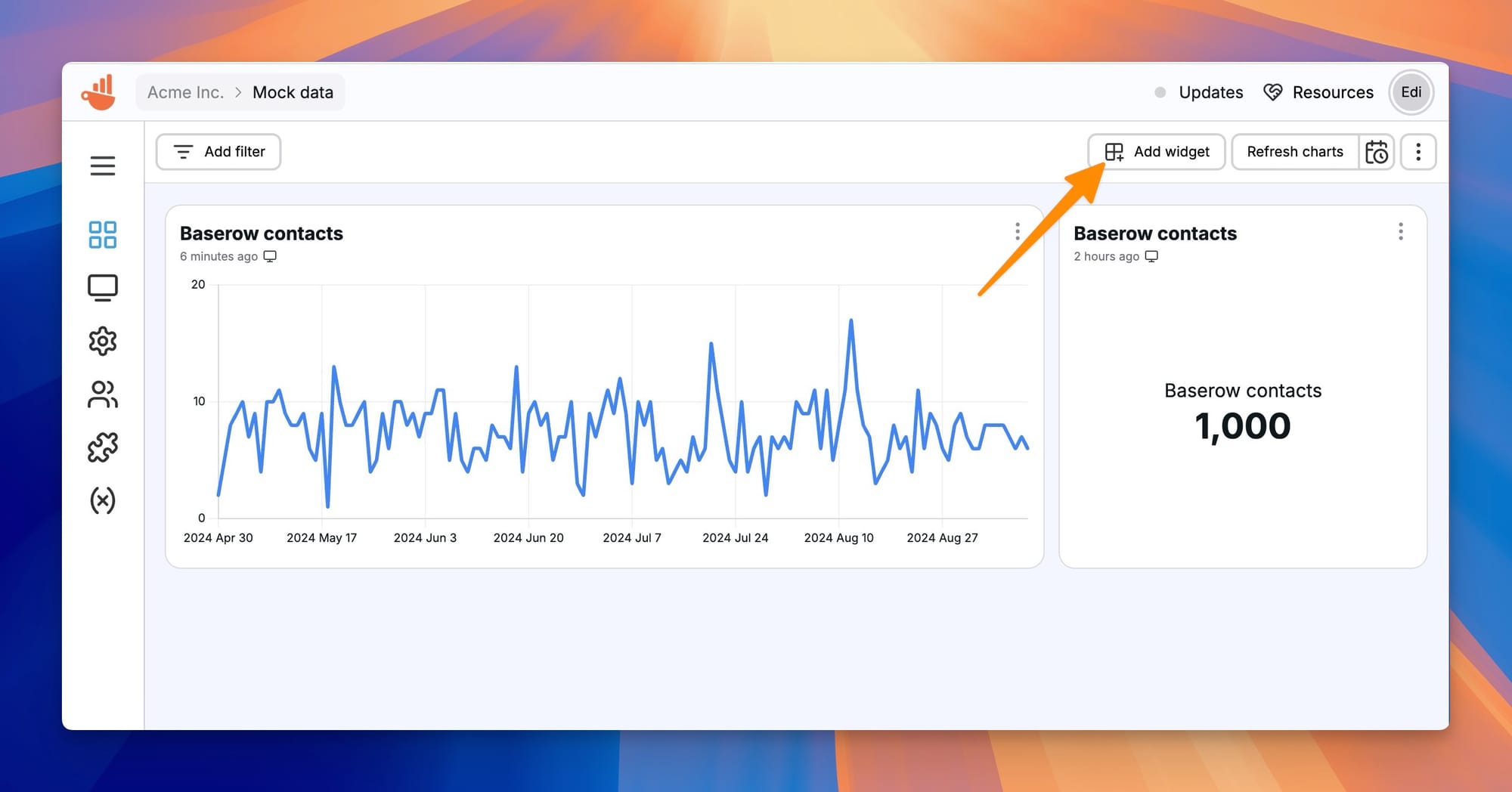 Adding a new Baserow chart in Chartbrew