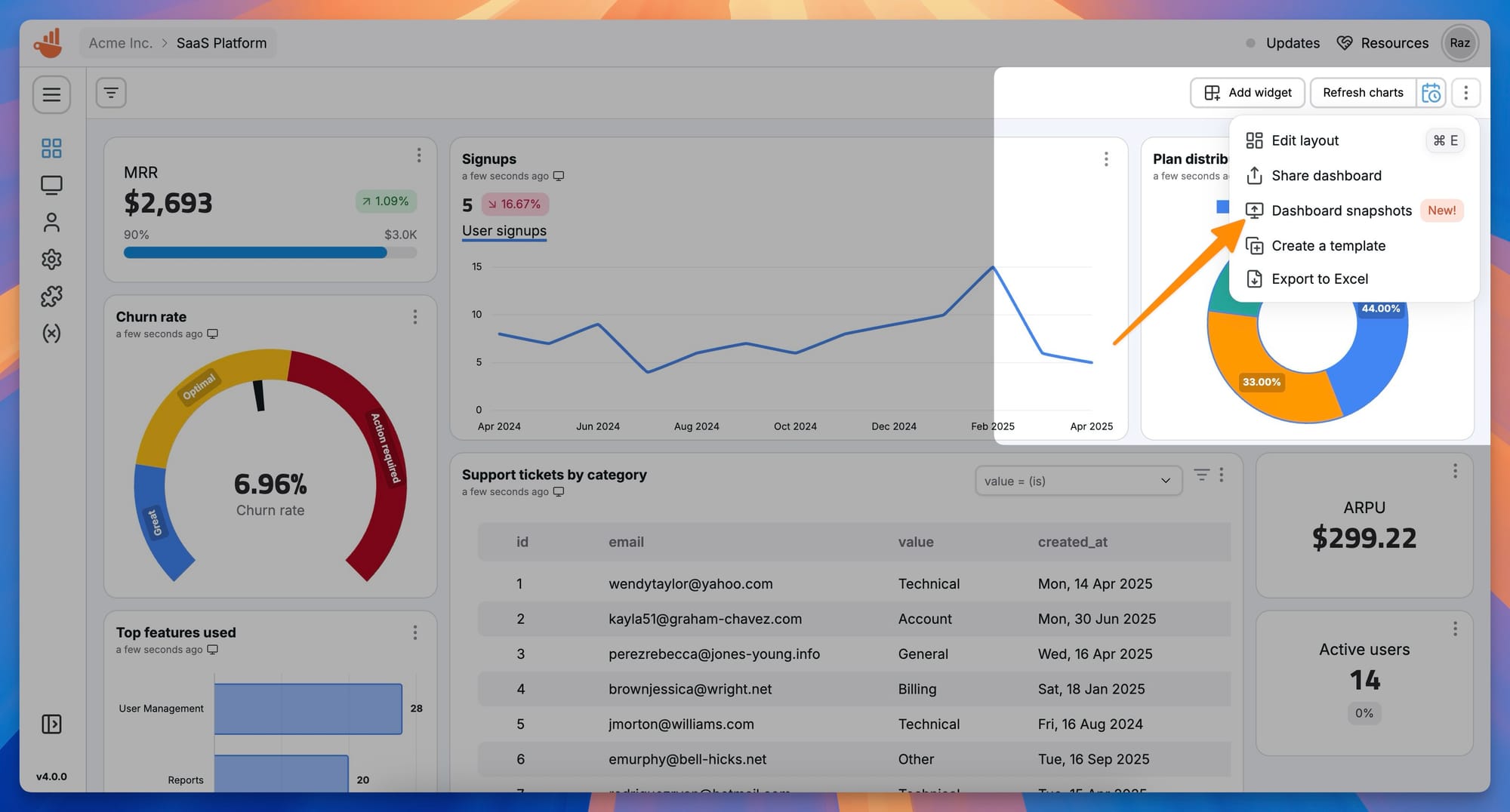Dashboard snapshots option in Chartbrew