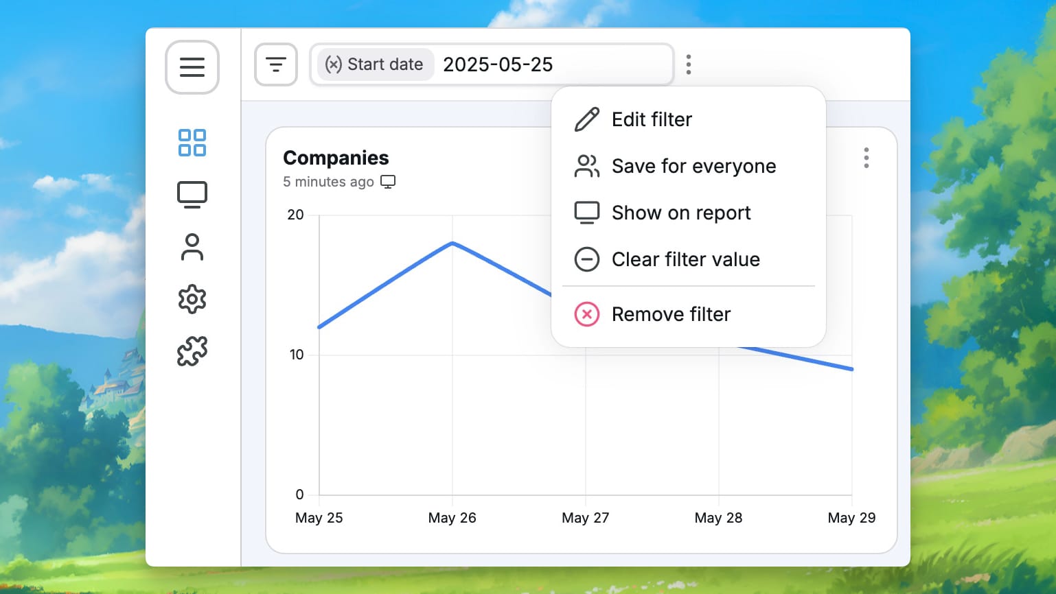 Dashboard filters settings in Chartbrew