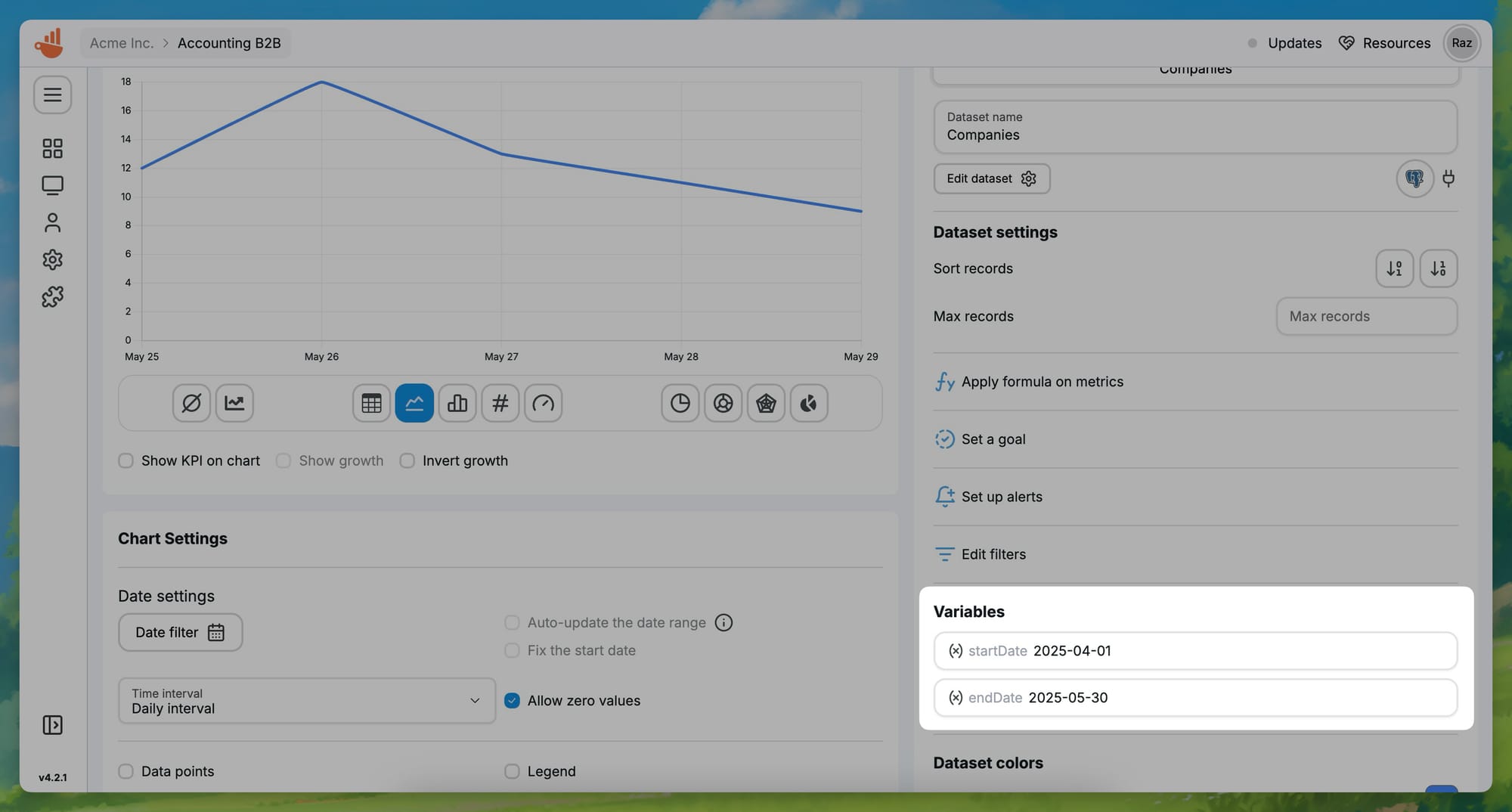 Injecting variables through the chart editor in Chartbrew