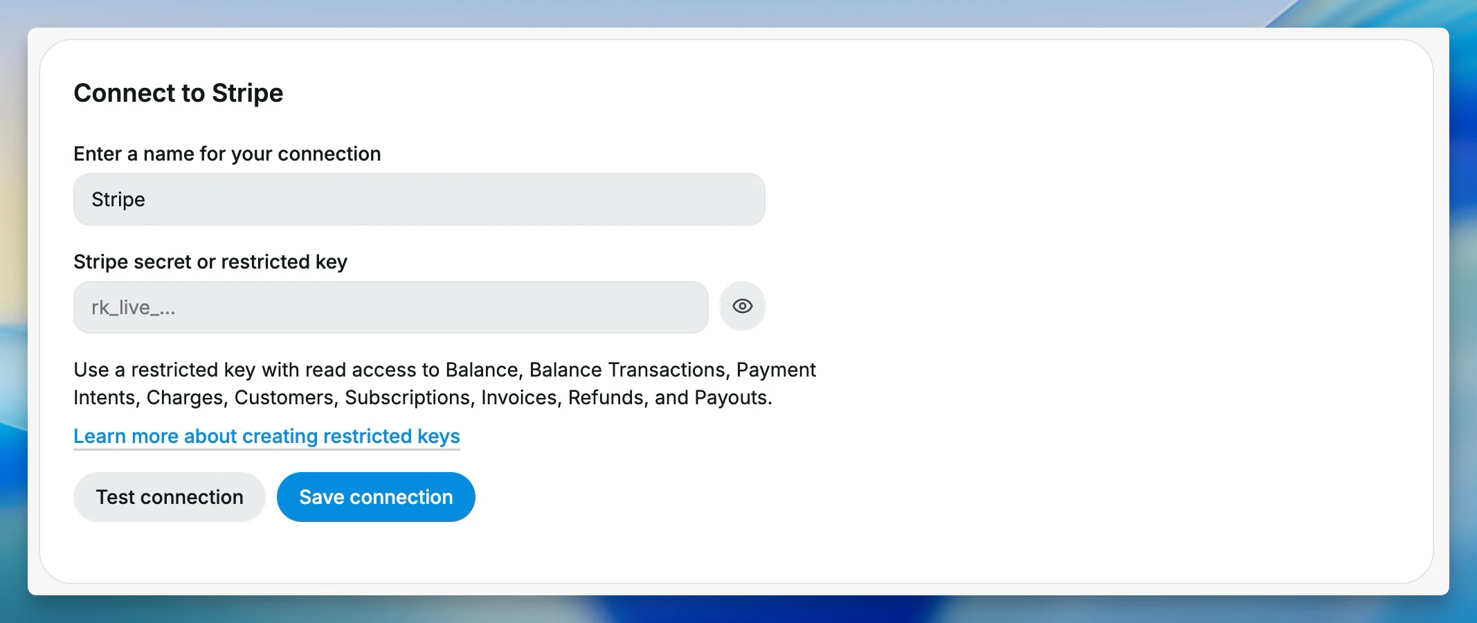 Stripe API keys page