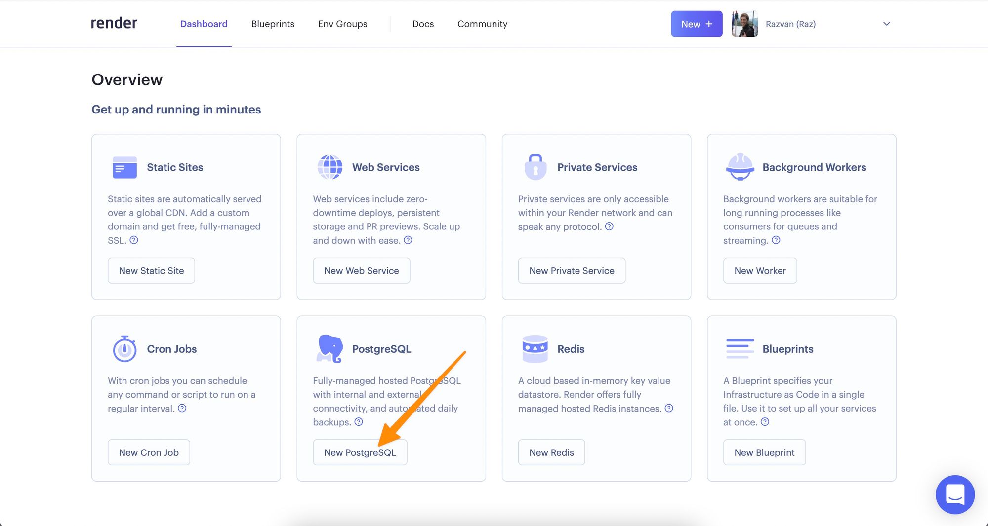 Set up a Postgres database for Chartbrew on Render
