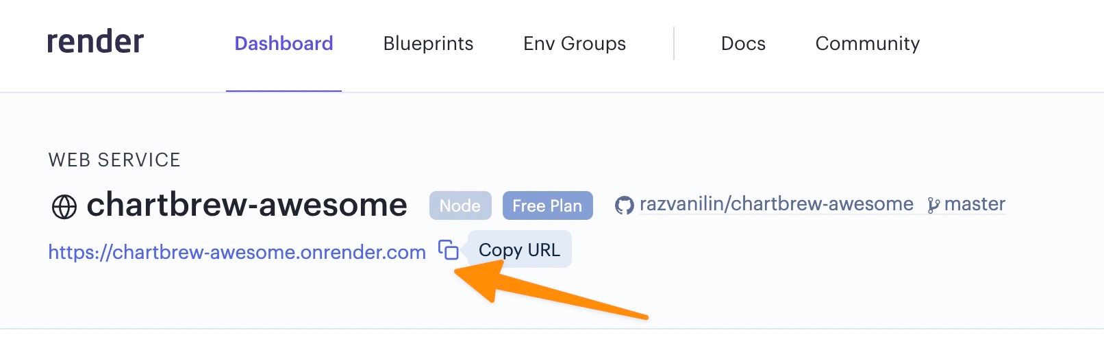 The Chartbrew back end URL on Render