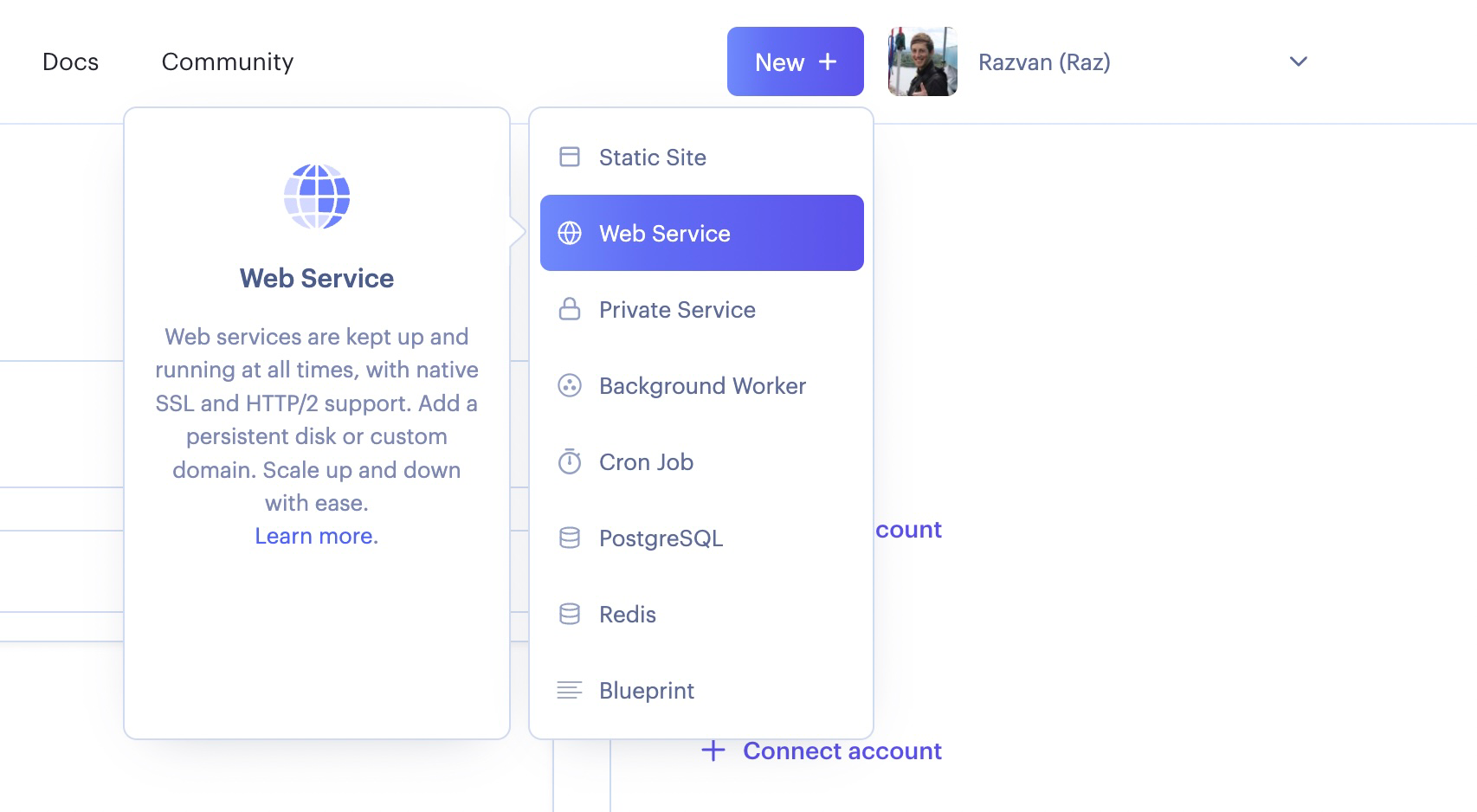 Creating a new Chartbrew web service on Render
