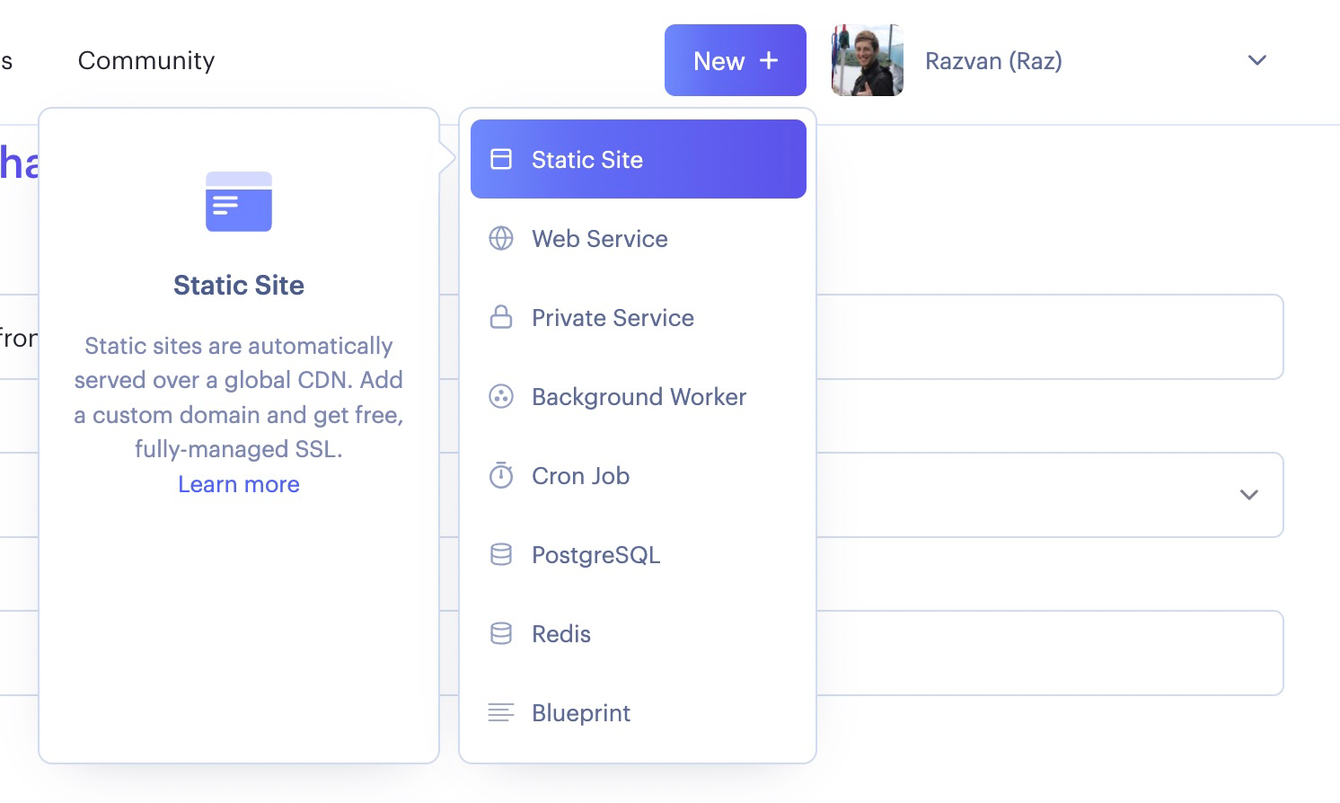 Creating a new static site on Render for Chartbrew