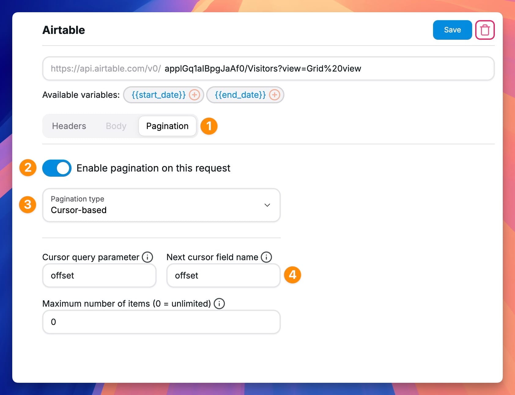 Airtable API pagination in Chartbrew