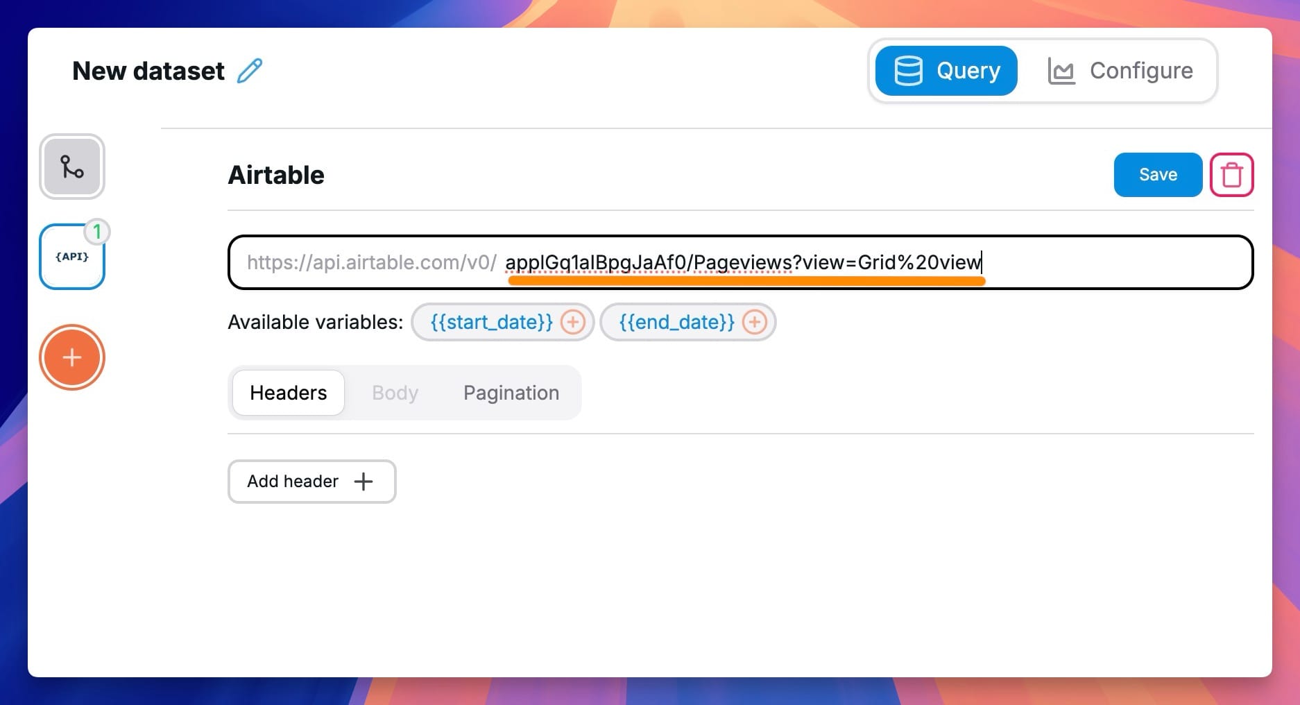 Airtable API docs endpoint in Chartbrew
