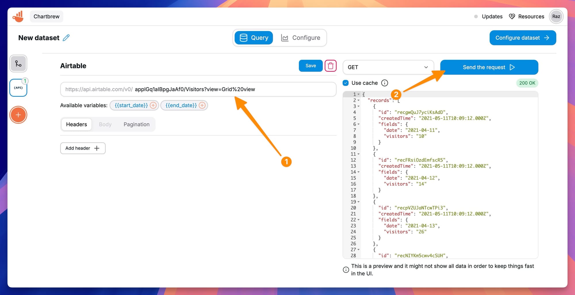 Airtable JSON data in Chartbrew