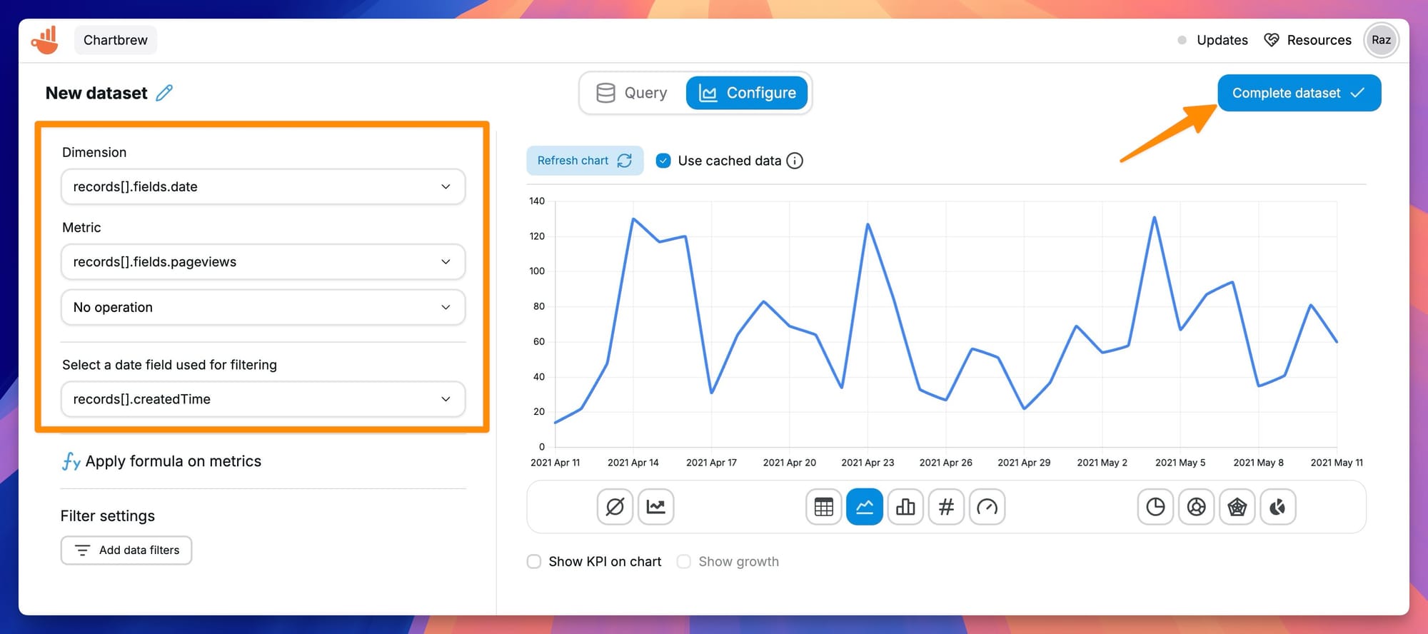 Airtable chart editor in Chartbrew