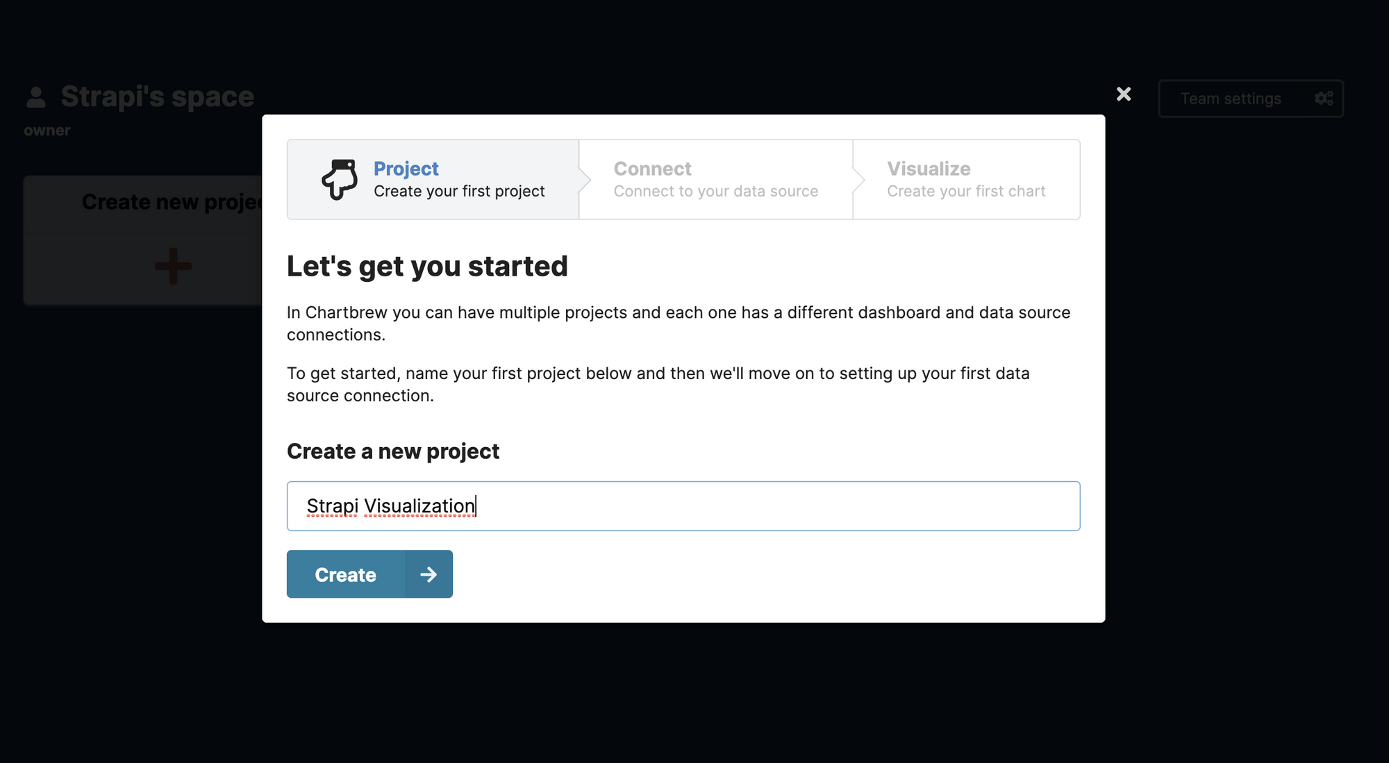 Strapi Visualization project in Chartbrew